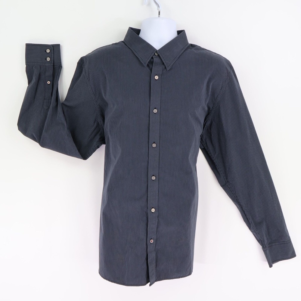 American Eagle Outfitters Dress‎ Shirt Mens XXL Gray Striped Cotton Vintage Fit